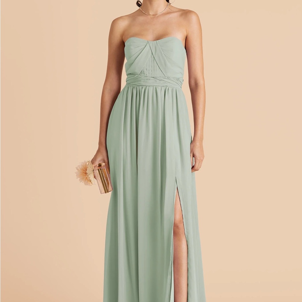 Birdy Grey Strapless Sage Green Chiffon Gown